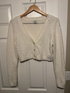 Sunday Best Cream Fuzzy Cropped V-Neck Cardigan